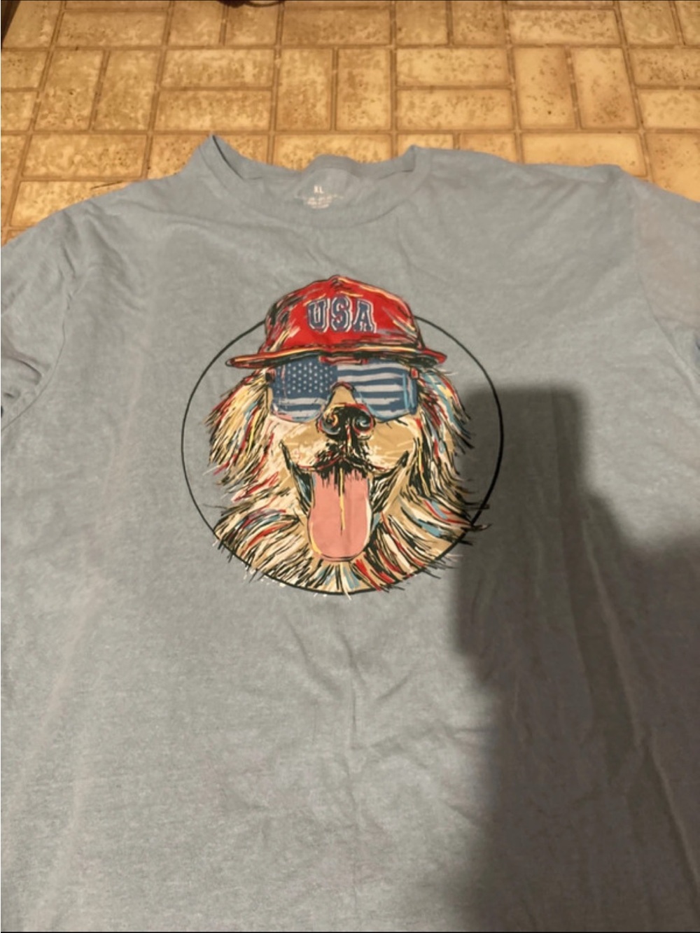 Patriotic Dog Graphic Tee - Light Blue